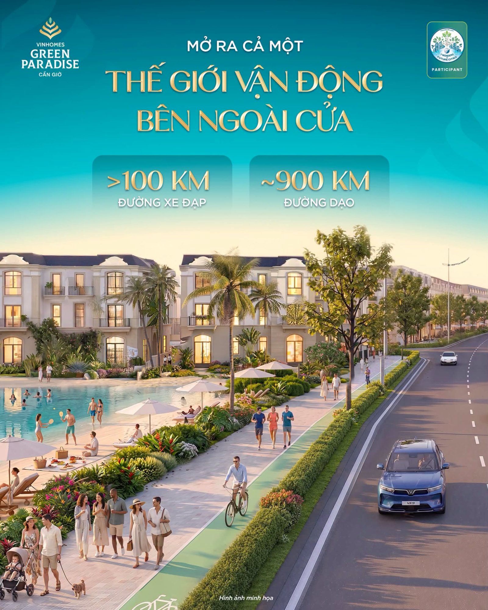 Hơn 100km đường xe đạp tại Vinhomes Green Paradise: Sống khỏe mỗi ngày