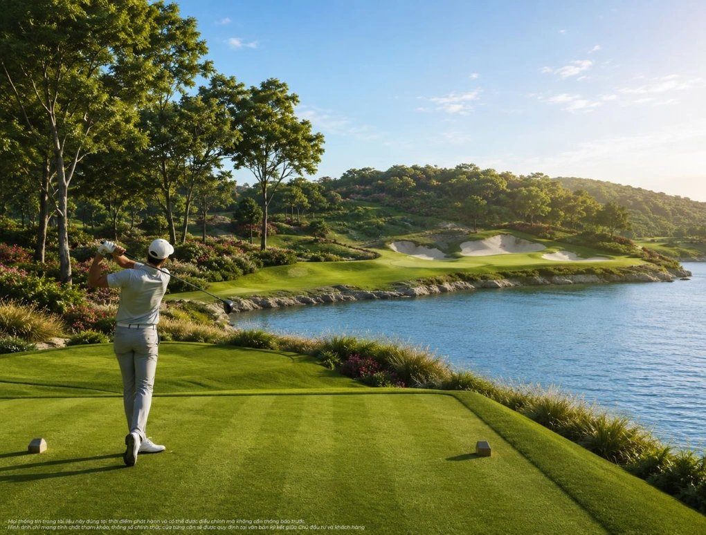 Golfer phát bóng trên sân golf ven biển Vịnh Tiên