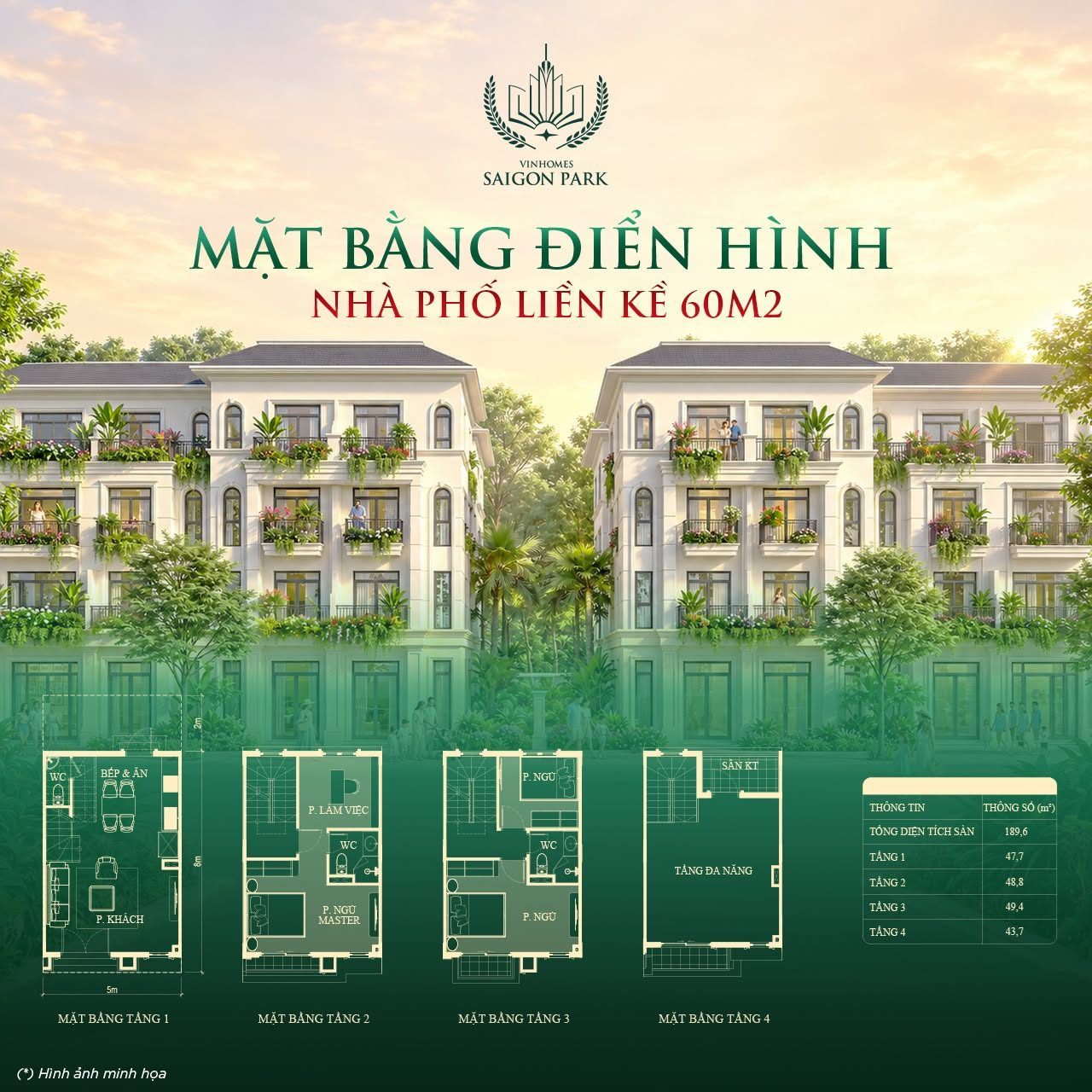 Mặt bằng điển hình nhà phố liền kề 60m² Ivy Park